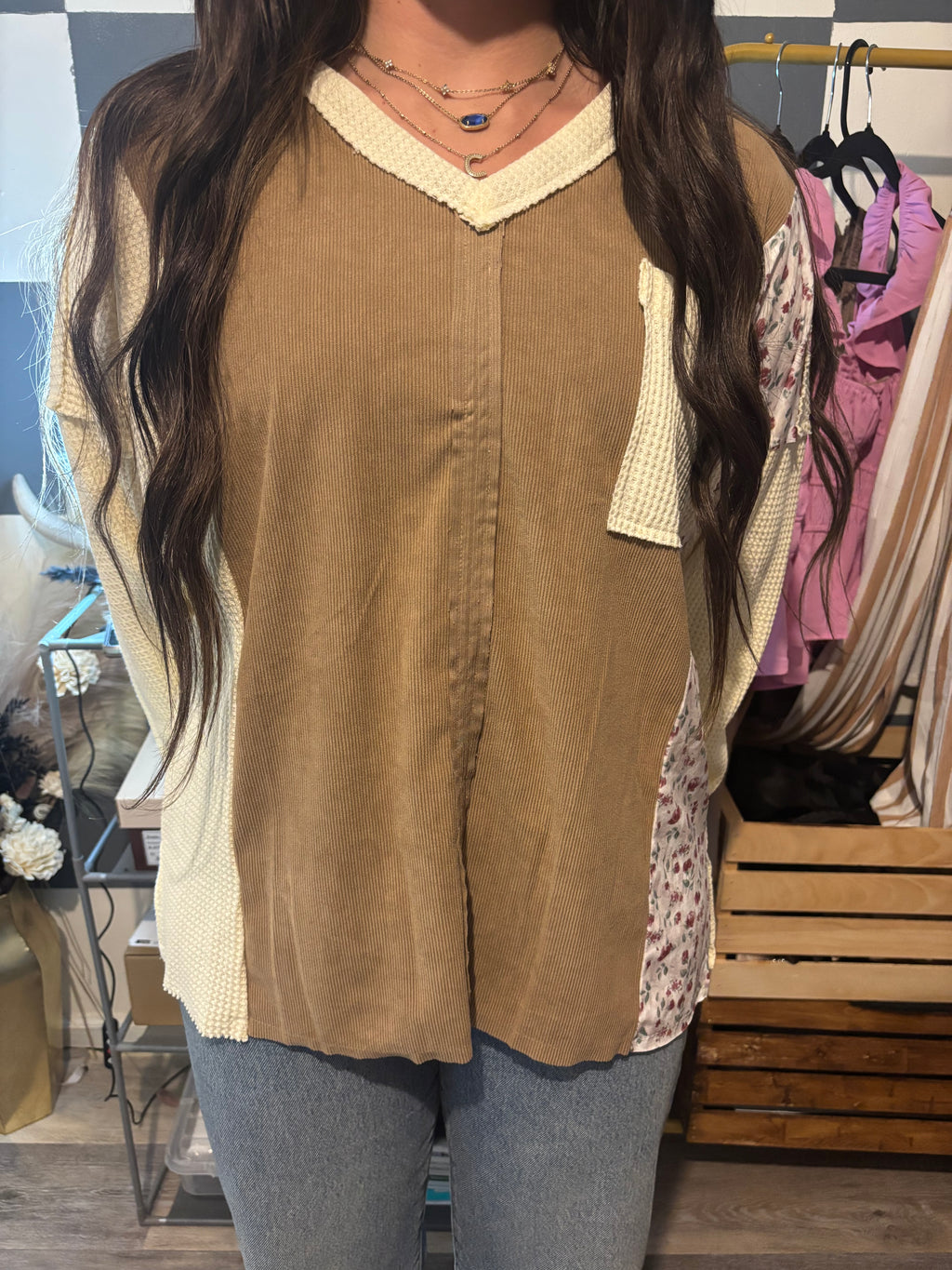 Stay Floral Top - Khaki